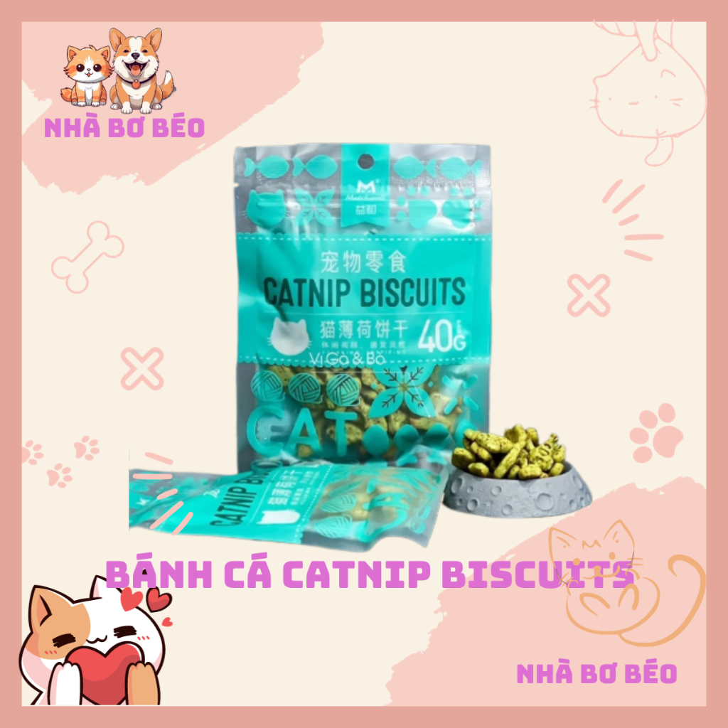 Bánh Cá Catnip Biscuits túi 40g Tiêu Búi Lông Giảm Hôi Miệng Cho Mèo - Nhà Bơ Béo