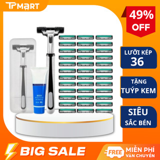 Set dao cạo râu 36 lưỡi kép tặng kèm tuýp kem, Dao cạo râu nam 36 lưỡi kép