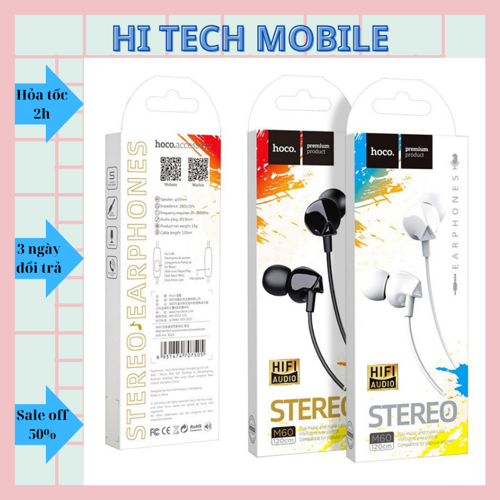 Hoco M60 tai nghe dây in - ear, chống ồn, giá rẻ siêu chất Hàng chính hãng Bảo hành 12 tháng