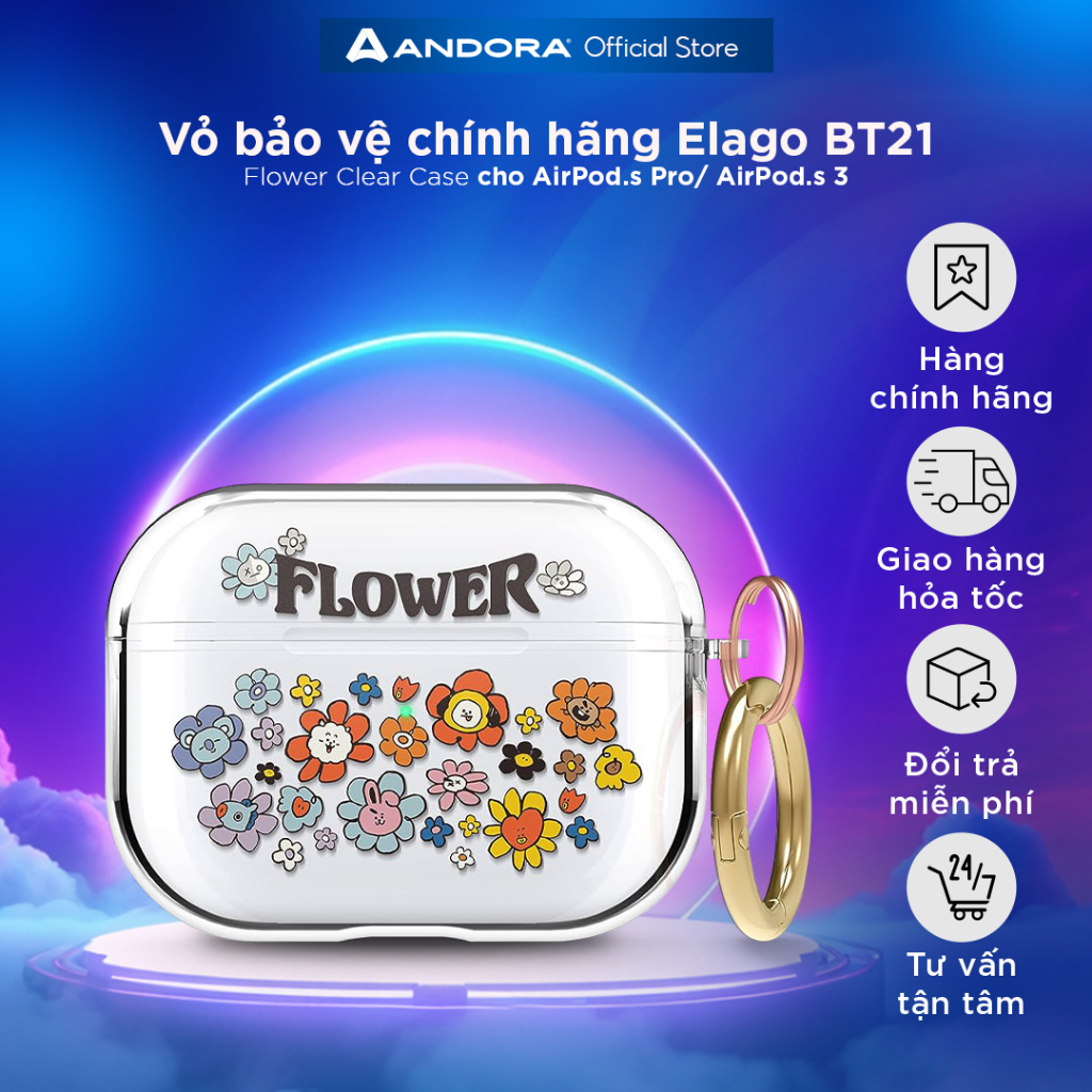 Vỏ bảo vệ chính hãng Elago|BT21 Flower Clear Case cho AirPod.s Pro/ AirPod.s 3