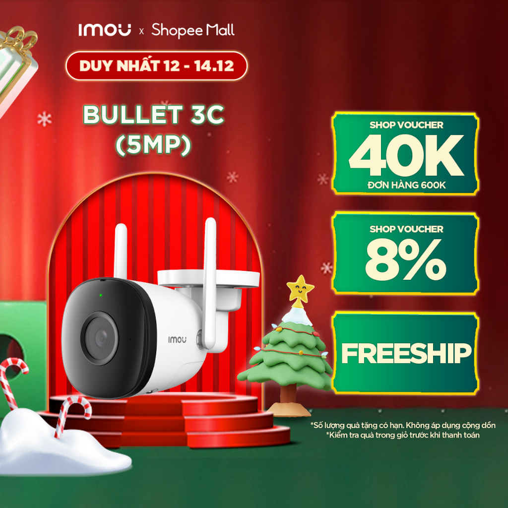 Camera Wifi ngoài trời Imou Bullet 3C (3MP) (5MP) I IPC-S3DP-3M0WJ I Chống nước IP67 I Tích hợp kết nối Wi-Fi 6 I Bảo hà