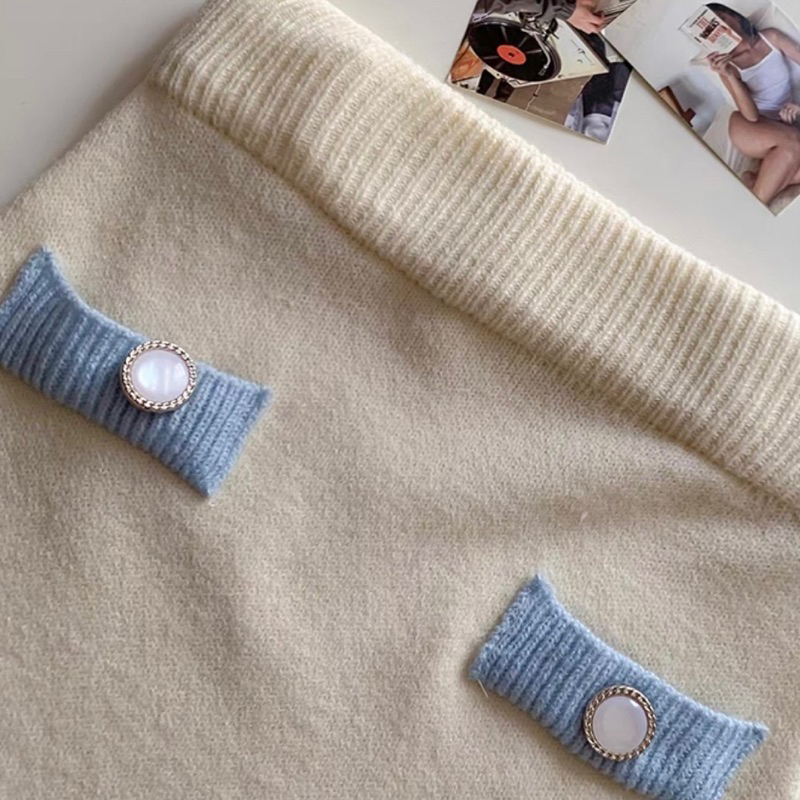 Set Áo Váy Dệt Kim Viền Xanh Đính Nút Xinh Xắn