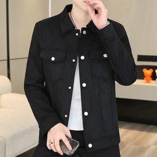 Áo khoác da lộn nam cổ bẻ phối túi 2 lớp pahito