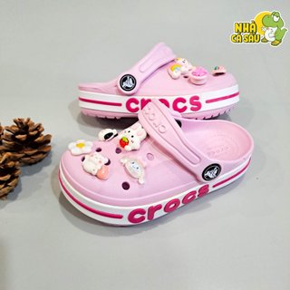 Dép cross bayaband trẻ em chính hãng màu hồng made in VN kèm 10 jibbitz 3D xịn, dép baya cho bé trai bé gái - Nhà Cá Sấu