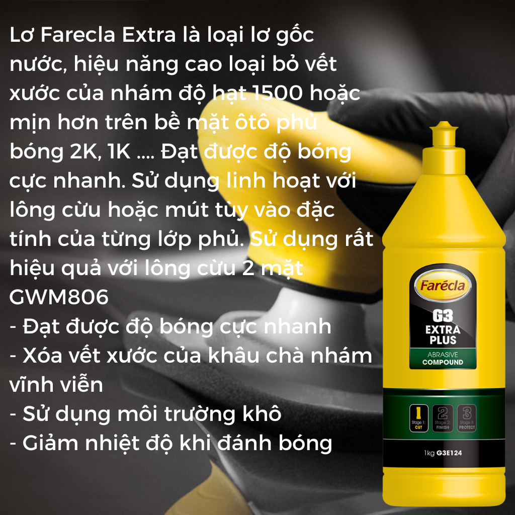 Lơ đánh bóng, Dung Dịch Đánh Bóng 3 Bước Farecla cho Epoxy resin và Ôtô Chuyên Dụng - Chiết Lẻ 50ml