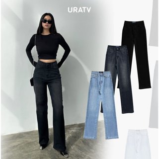 Quần jean ống đứng cạp cao dài 102cm co giãn URATV