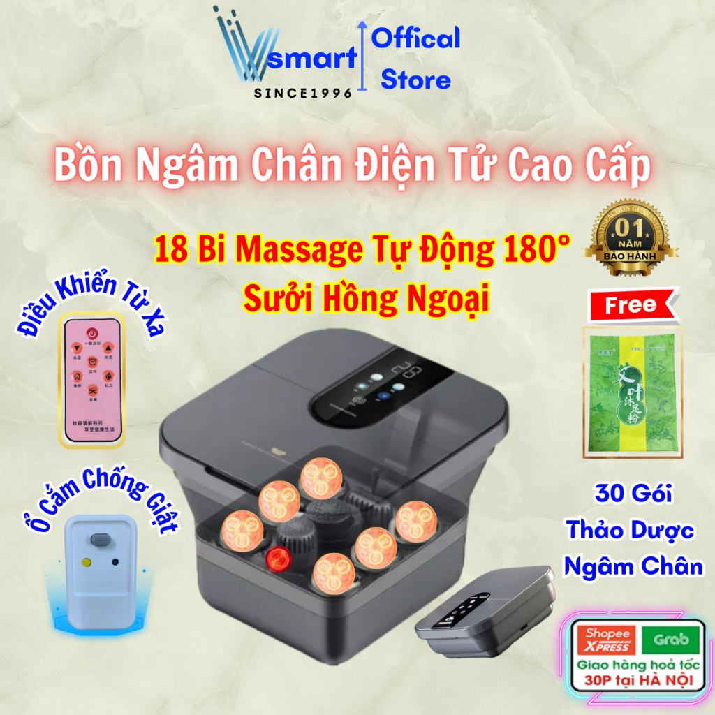 Bồn Ngâm Chân Massage Hồng Ngoại Cao Cấp, Chậu Ngâm Chân Con Lăn Sục Khí Massage Thư Giãn, Dụng Cụ Massage Chân Gấp Gọn