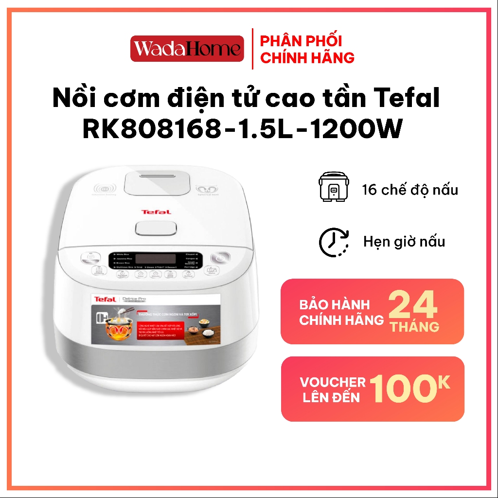 Nồi Cơm Điện Tử Cao Tần Tefal RK808168 - 1.5L 1200W, lòng nồi niêu chống dính, 16 chức năng - Hàng chính hãng