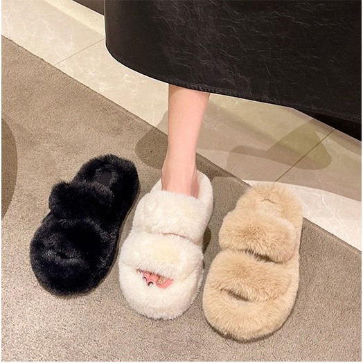 Dép bông đi trong nhà,Dép lông 2 quai lông mềm mịn êm chân tôn dáng nịnh chân cao 5cm