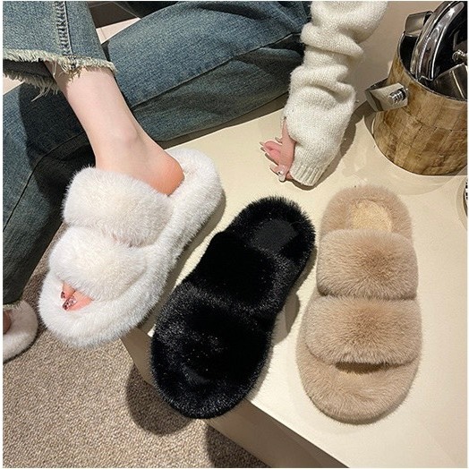 Dép bông đi trong nhà,Dép lông 2 quai lông mềm mịn êm chân tôn dáng nịnh chân cao 5cm