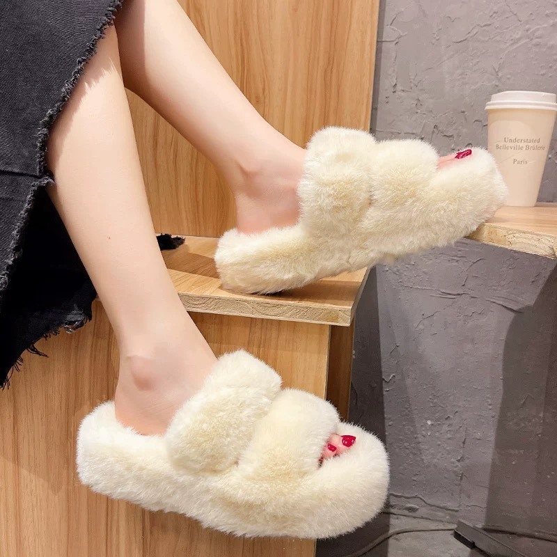 Dép bông đi trong nhà,Dép lông 2 quai lông mềm mịn êm chân tôn dáng nịnh chân cao 5cm
