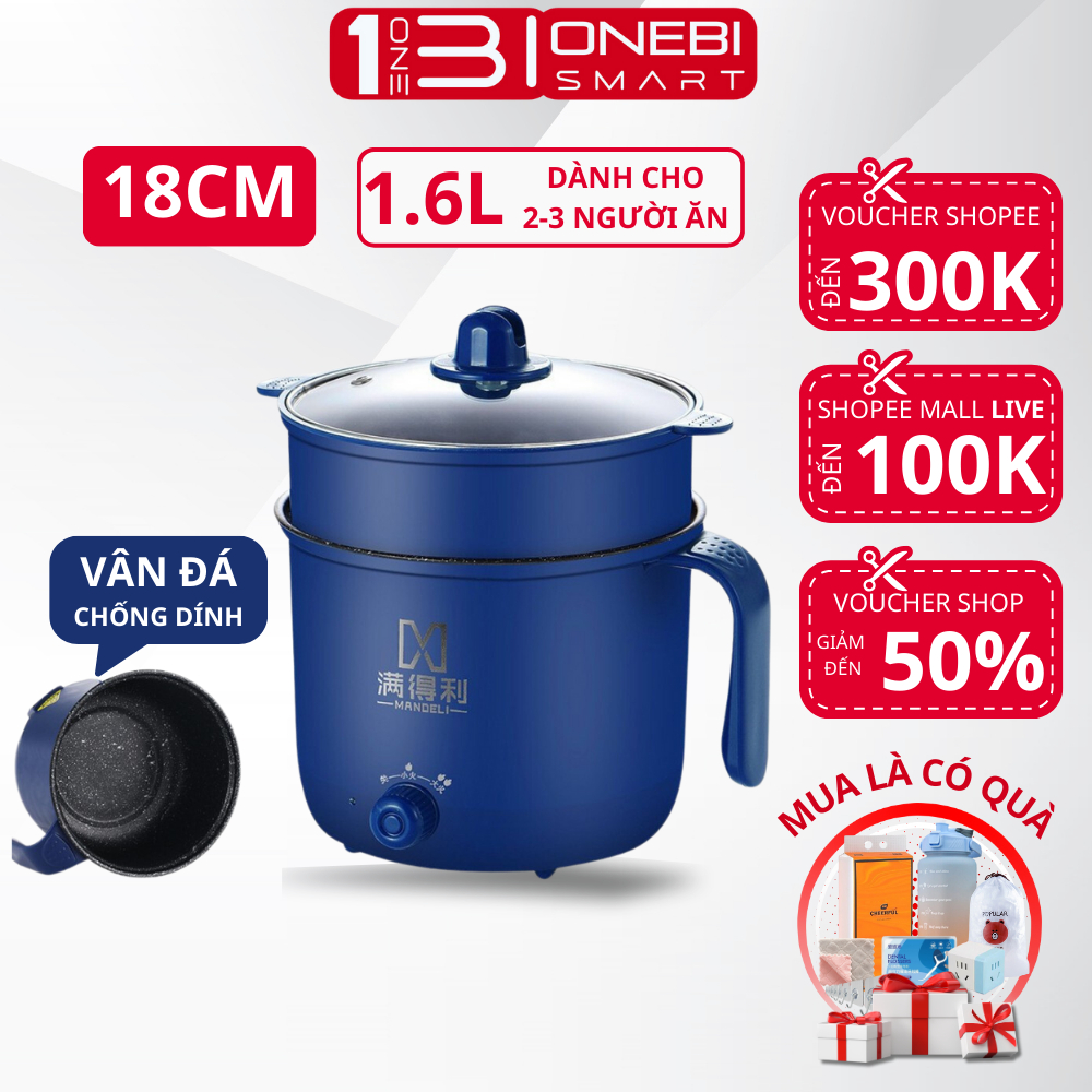 Nồi Lẩu Điện Mini, Nấu Mì 2 Tầng Kèm Giá Hấp Đa Năng  Nướng, Luộc, Chiên Chống Dính Vấn Đá Tiện Lợi, Ca nấu mì mẫu mới