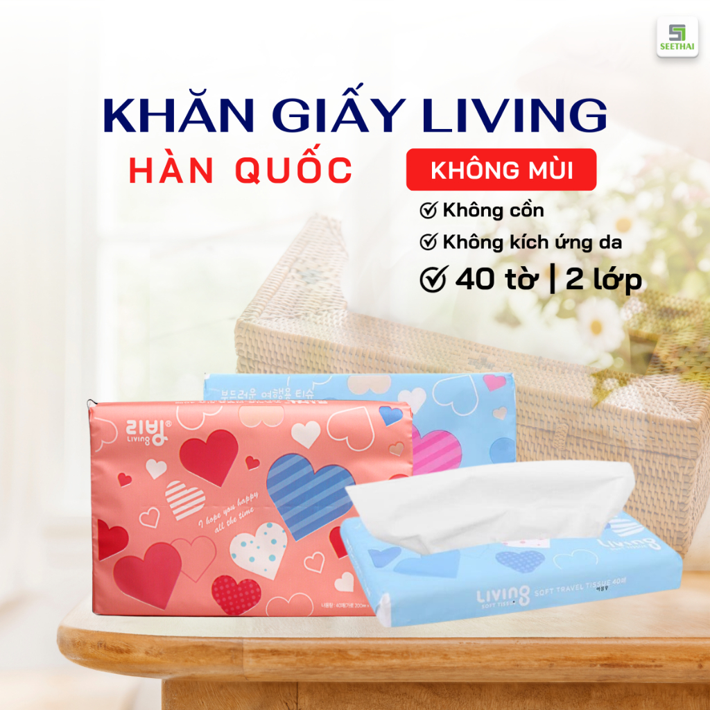 Khăn giấy khô đa năng LIVING SOFT Hàn Quốc 40 tờ khăn giấy bỏ túi đa năng