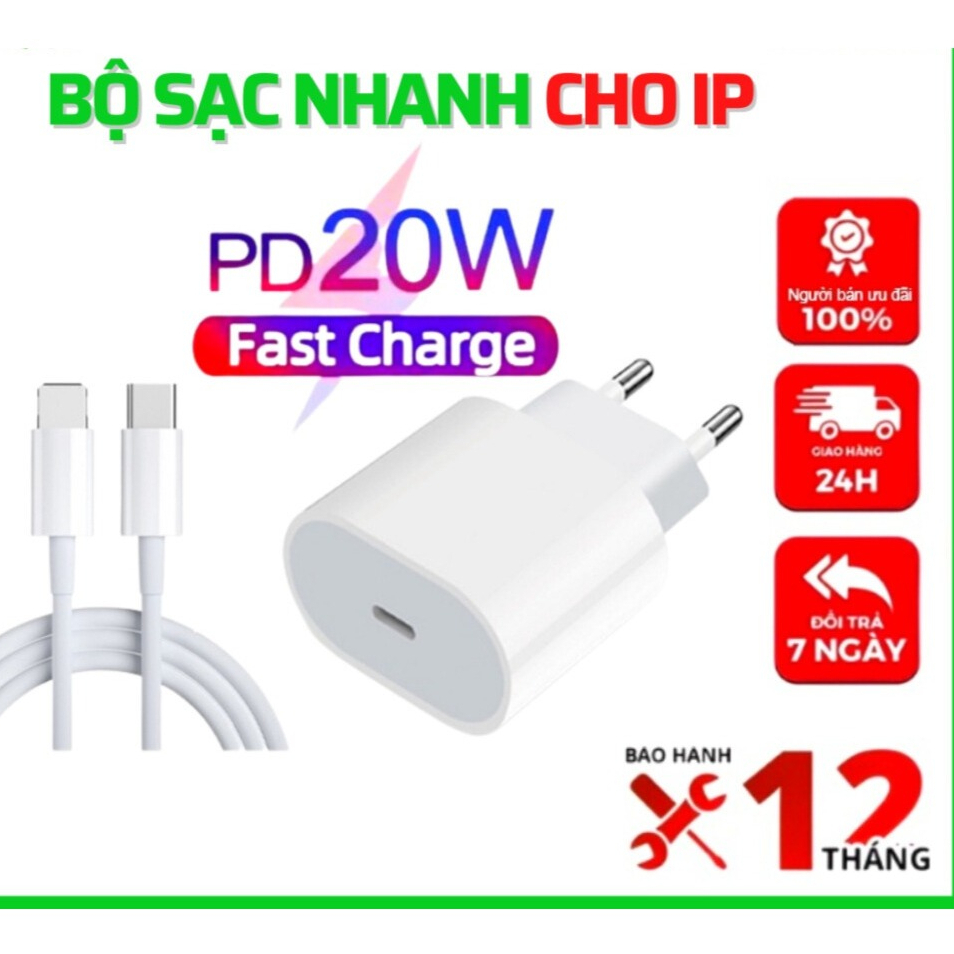 BỘ Sạc Nhanh PD 20W  Cho IP 6 7 8 8plus X xsmax 11 11 Promax 12 Promax 13 13 Promax 14 plus Promax,