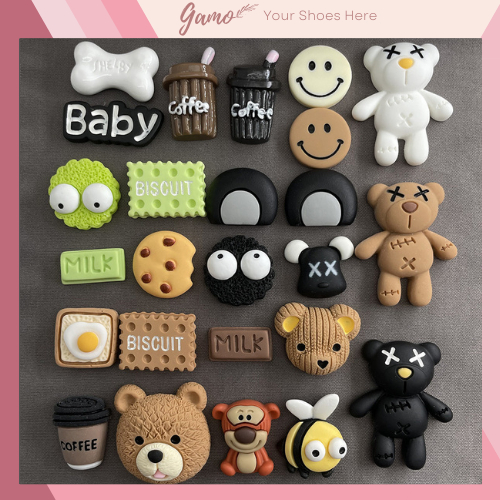 Jibbitz, Sticker, Charm 3D chủ đề coffee DIY Gamo nhựa cứng gắn Dép Crocs, Cross, Dép Sục, Cá Sấu JB-80