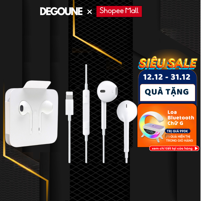 Tai Nghe Có Dây Chân Dẹt DEGOUNE Hiển Thị Cửa Sổ Kết Nối Có Mic Cho Táo 7/8/7Plus/8Plus/X/Xsmax/11/12/13/14/Pro Max