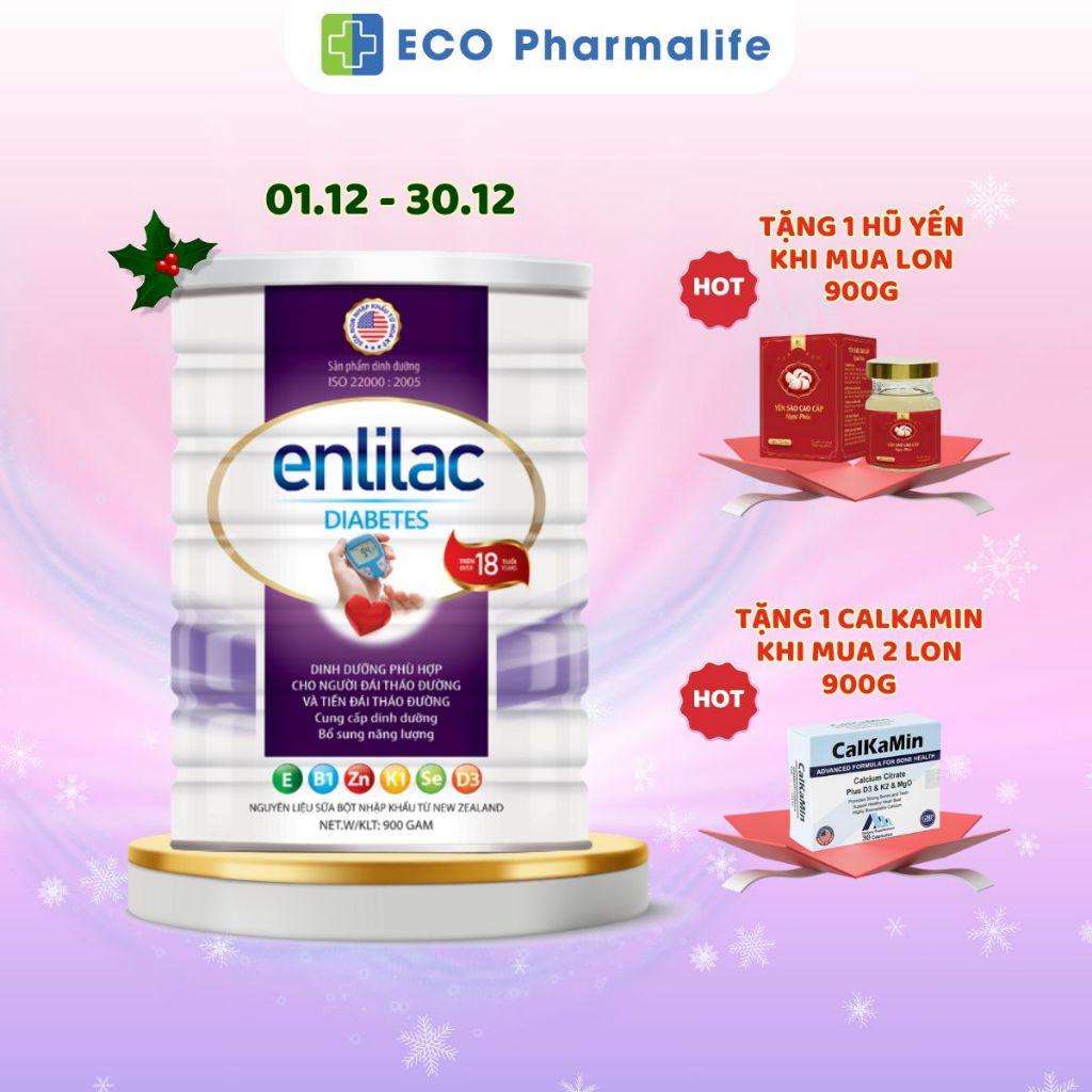 Sữa bột Enlilac Diabetes - Ổn Định Đường Huyết Cho Người Tiểu Đường Lon 400/900g
