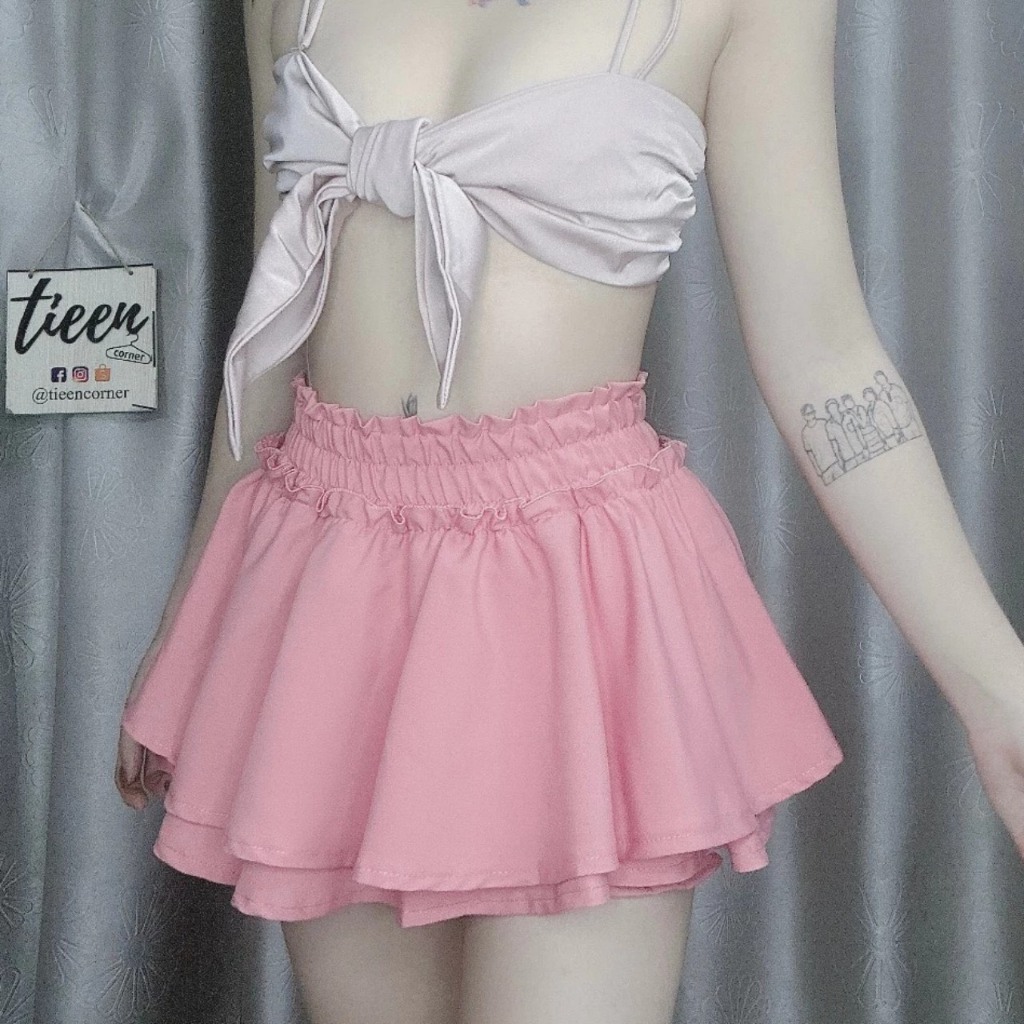 Chân váy xếp li 2 tầng lưng chun có quần bí trong mẫu mới siêu cute