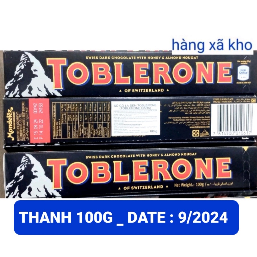 Socola Toblerone 100 g thanh socola đen hạnh nhân mật ong. Date :7_9/2024