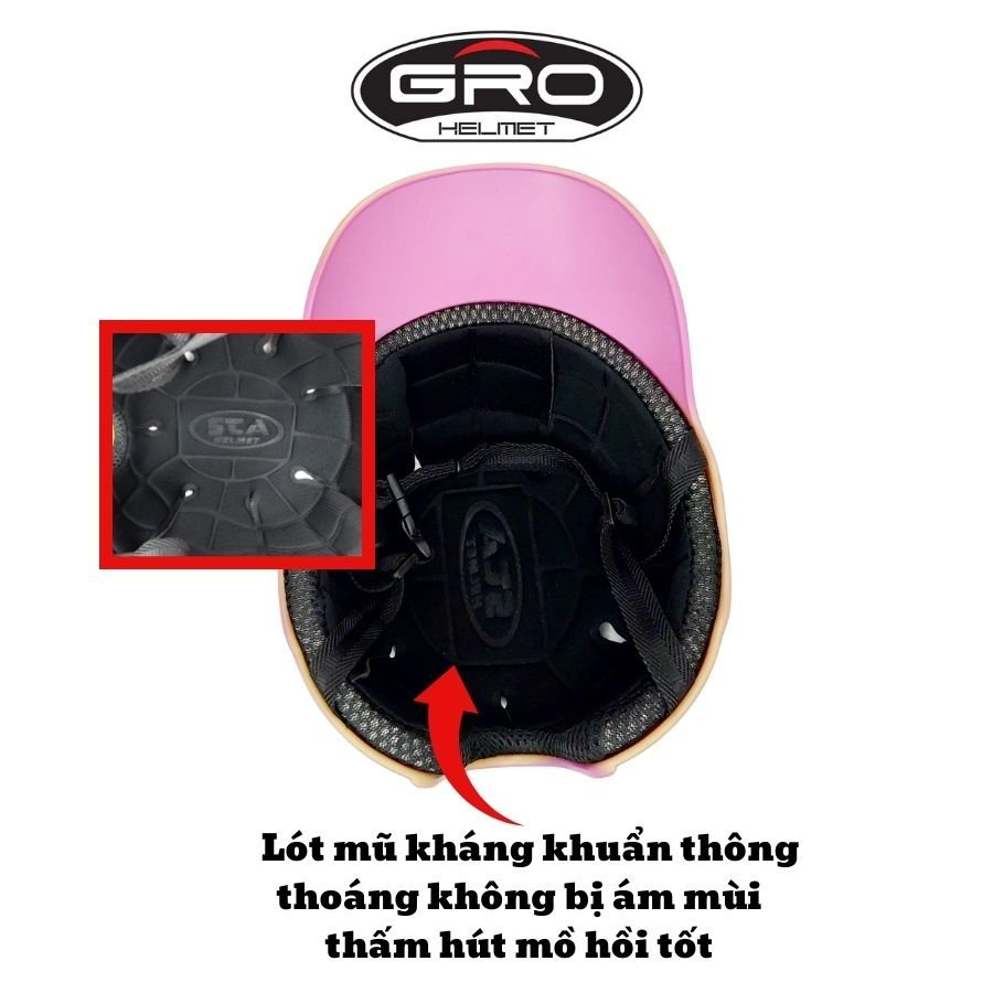 Mũ bảo hiểm lưỡi trai khoét T68 GRO HELMET cao cấp dáng nửa đầu trang trí cho nữ.