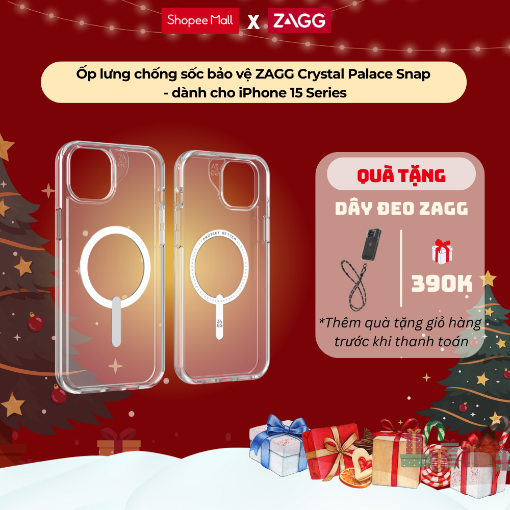 Ốp lưng trong chống sốc bảo vệ ZAGG Crystal Palace/ Có Snap tương thích sạc không dây Magsafe cho iPhone 15 Pro