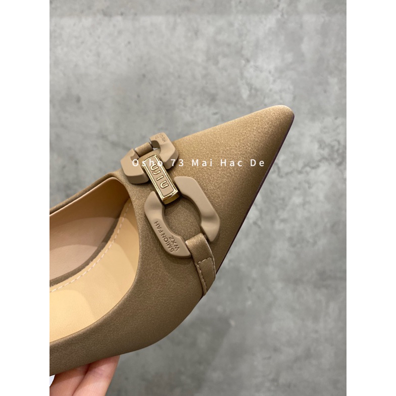 Giày cao gót mũi nhọn nơ khóa OSHO, chất da lì cao cấp, êm chân