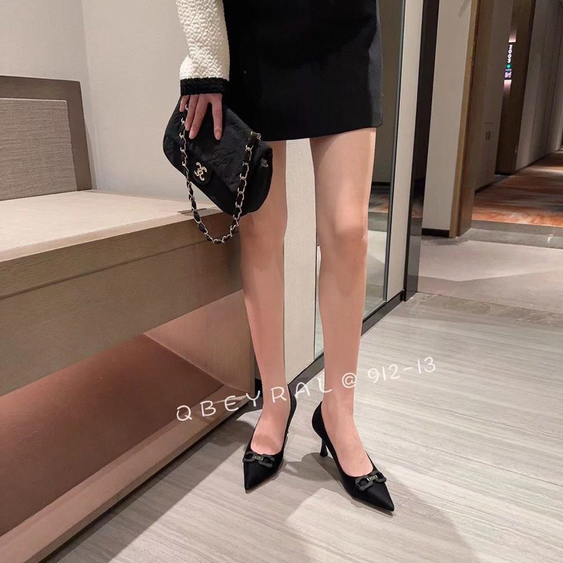 Giày cao gót mũi nhọn nơ khóa OSHO, chất da lì cao cấp, êm chân