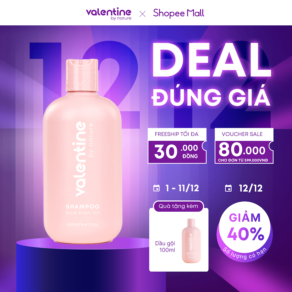 Dầu gội gạo lứt Valentine tóc chắc khỏe suôn mượt 500ml