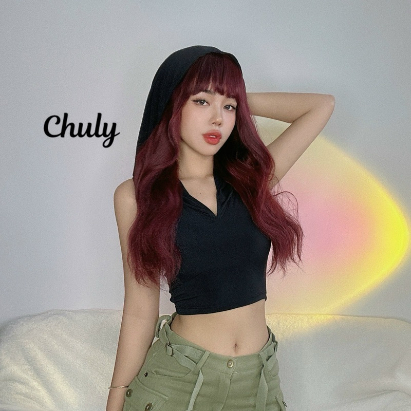 Áo Croptop Cổ Xẻ Hở Lưng Có Mũ Trùm Đầu Kèm Ống Tay