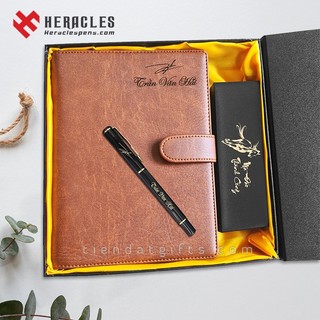 Bộ Bút Ký Heracles 002 + Sổ Da Cao Cấp Hoặc Sổ Tay Bìa Gỗ Cao cấp. Khắc tên chữ theo yêu cầu