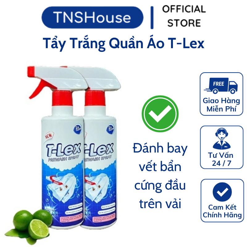 Xịt Tẩy Trắng Quần Áo T-LEX 500ml Tẩy Mốc Tẩy Ố Vàng Không Phải Màu Khử Mùi Hôi Dùng Mọi Loại Vải TNS House