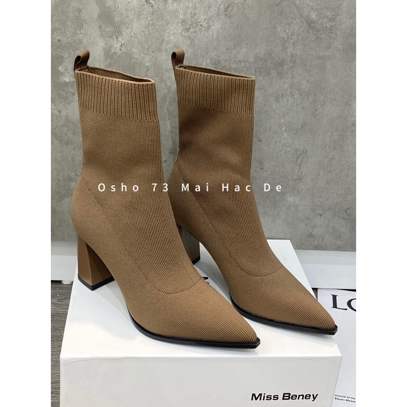 Boot cao gót mũi nhọn OSHO, chất len mềm cao cấp, êm chân