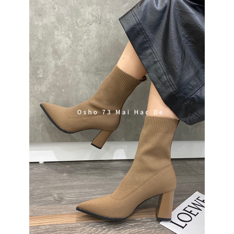 Boot cao gót mũi nhọn OSHO, chất len mềm cao cấp, êm chân