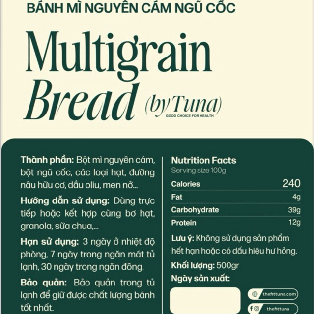 Bánh Mì Đen Nguyên Cám Healthy Eat Clean By Tuna