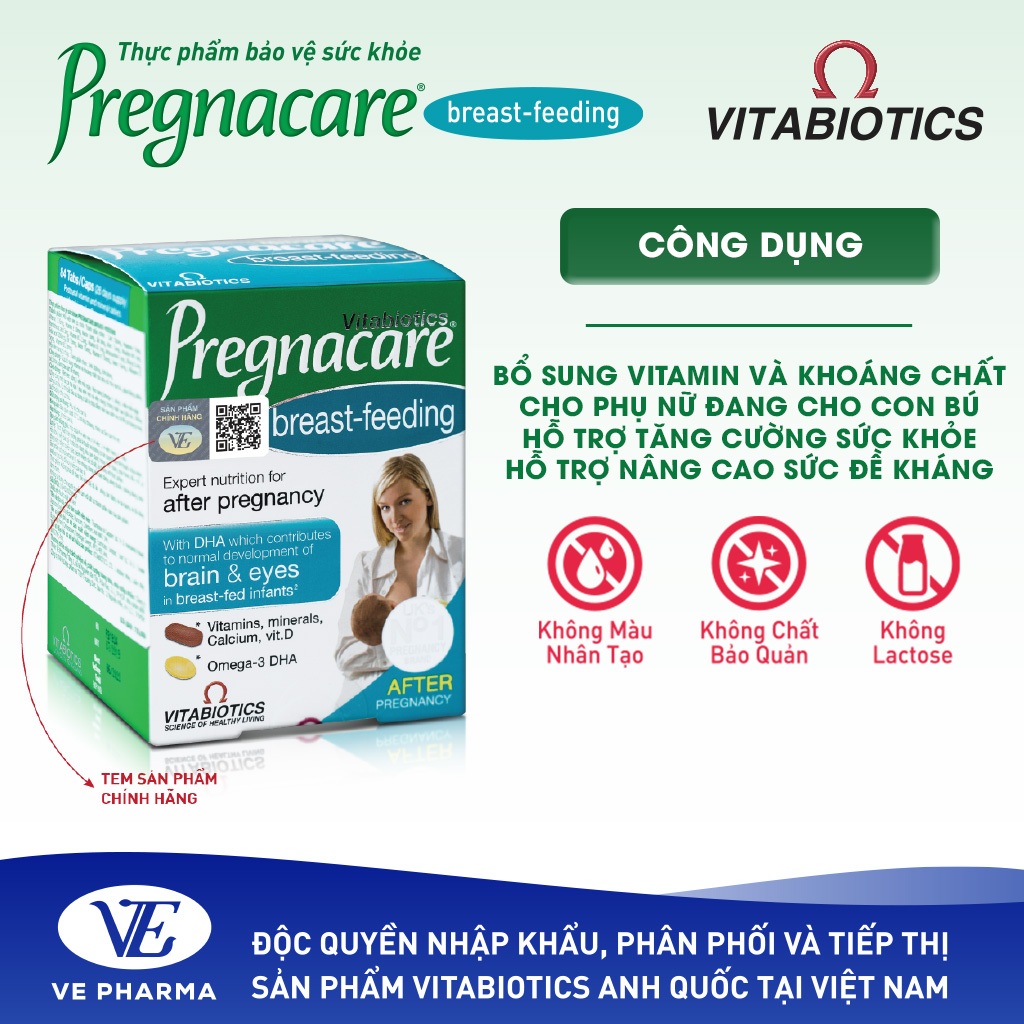 Combo Viên Uống Cho Phụ Nữ Cho Con Bú Vitabiotics PREGNACARE Breast-feeding Bổ Sung Dinh Dưỡng Nâng Cao Sức Khỏe 84 viên