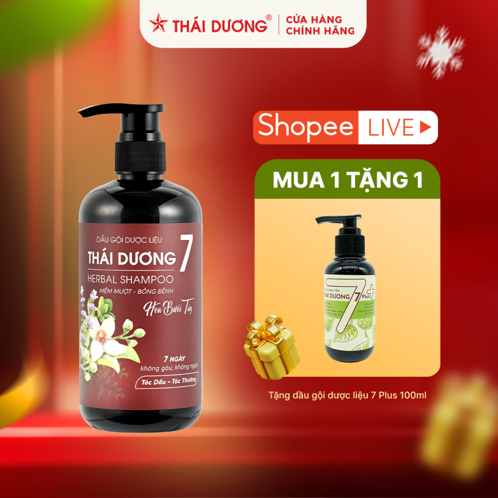 Combo Dầu gội dược liệu Thái Dương 7 bười tây 500ml tặng Dầu gội Thái Dương 7 plus 100ml