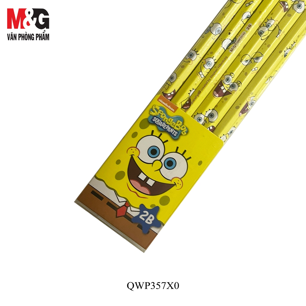 Chì chuốt 2B M&G QWP357X0 Thân màu vàng , có in hoạt hình Bọt Biển