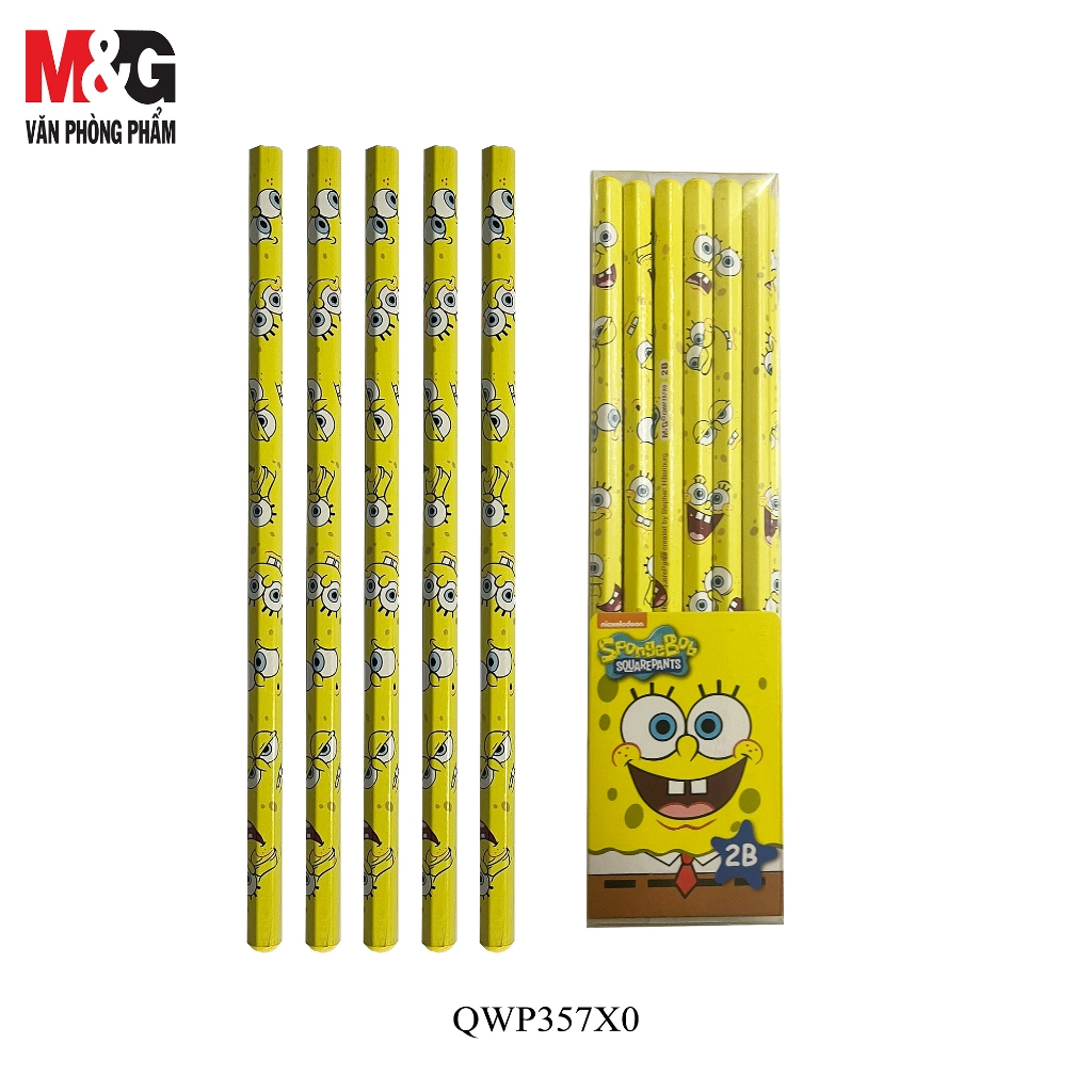 Chì chuốt 2B M&G QWP357X0 Thân màu vàng , có in hoạt hình Bọt Biển