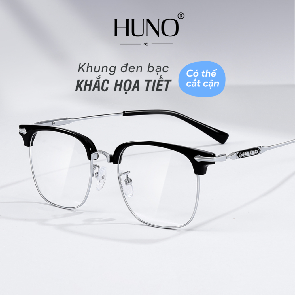 Gọng kính thời trang nam nữ, kiểu dáng basic có họa tiết hoa văn khung kim loại HUNO - K119