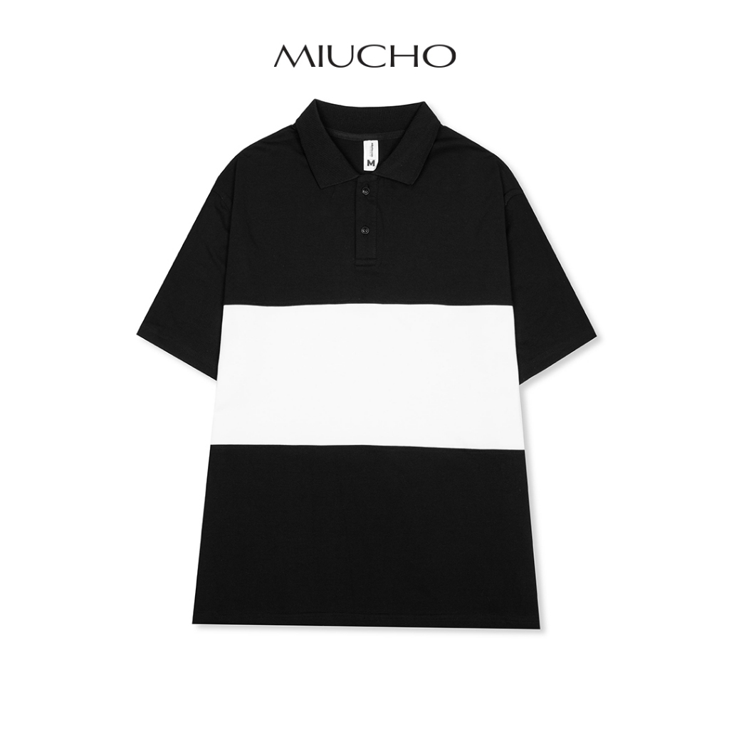 Áo polo trơn nữ form rộng phối ngang PPT01 Miucho vải cotton cổ trụ in basic