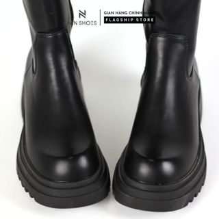 Bốt đùi cao cổ Nineshoes giày Boots nữ da PU mềm đế răng cưa 5 cm boot