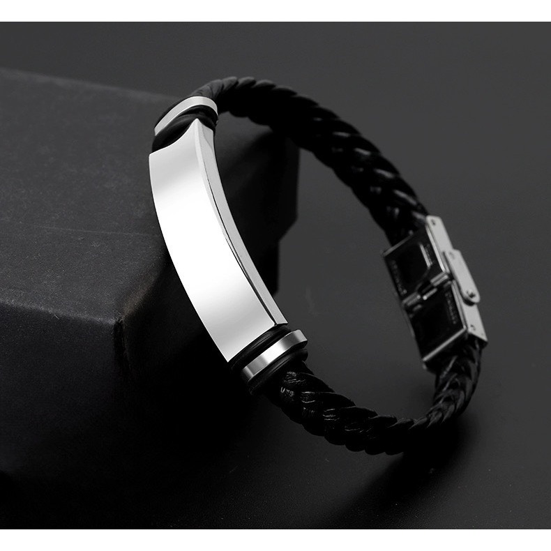 Vòng tay da nam nữ lắc tay da khóa nam châm khóa gài Merin màu đen phong cách cá tính  - Vòng tay da tổng hợp