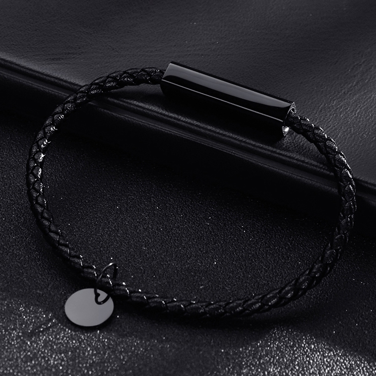 Vòng tay da nam nữ lắc tay da khóa nam châm khóa gài Merin màu đen phong cách cá tính  - Vòng tay da tổng hợp