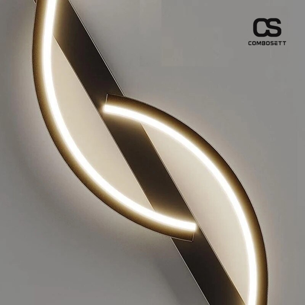 Đèn decor vách tivi, đèn tường cảm hứng đường tuyến tính toán học 2 màu chao đèn vàng đen uốn lượn decor trang trí