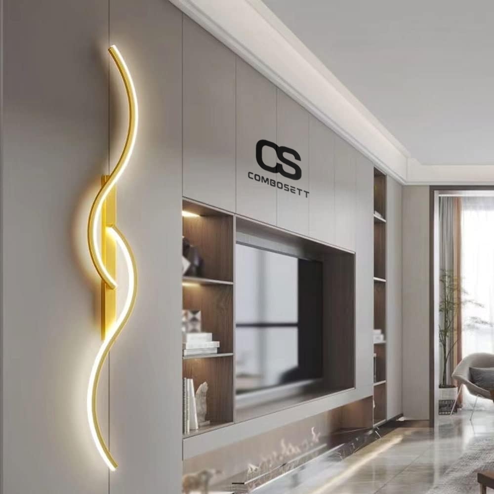 Đèn decor vách tivi, đèn tường cảm hứng đường tuyến tính toán học 2 màu chao đèn vàng đen uốn lượn decor trang trí