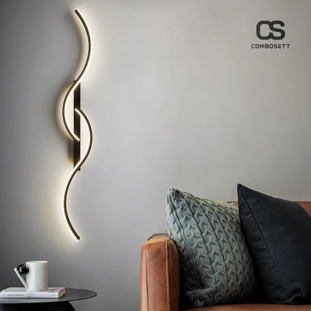 Đèn decor vách tivi, đèn tường cảm hứng đường tuyến tính toán học 2 màu chao đèn vàng đen uốn lượn decor trang trí