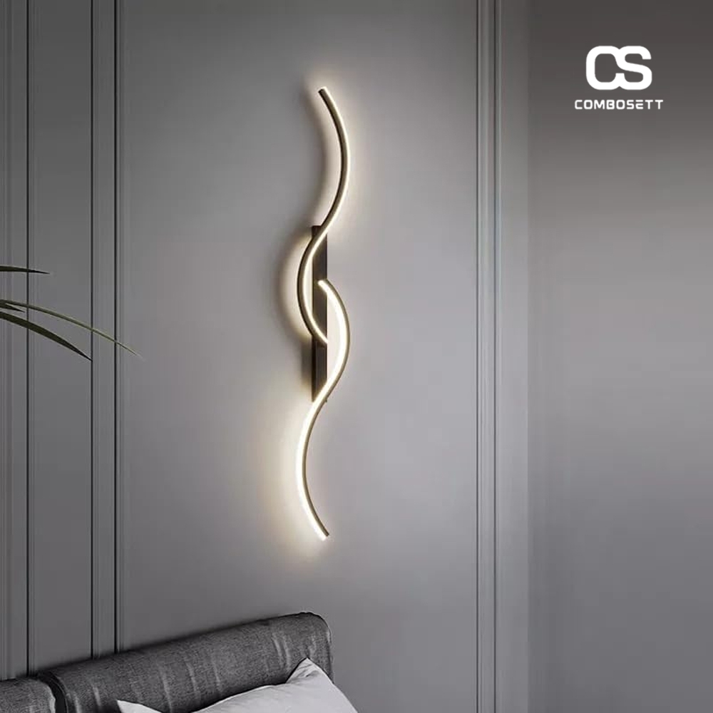 Đèn decor vách tivi, đèn tường cảm hứng đường tuyến tính toán học 2 màu chao đèn vàng đen uốn lượn decor trang trí