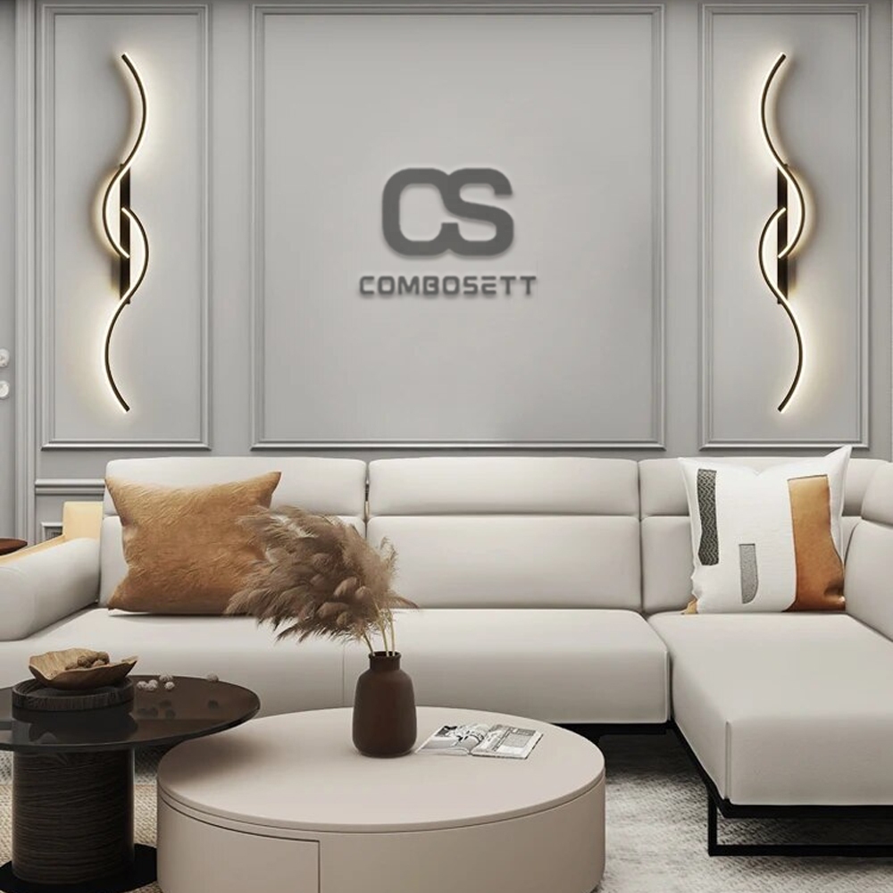 Đèn decor vách tivi, đèn tường cảm hứng đường tuyến tính toán học 2 màu chao đèn vàng đen uốn lượn decor trang trí