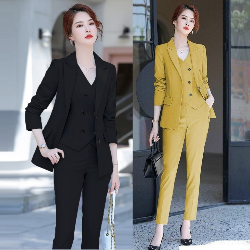 Bộ Đồ Vest Nữ Công Sở Áo Vest Tay Dài Quần Dài Áo Gilê TJ33