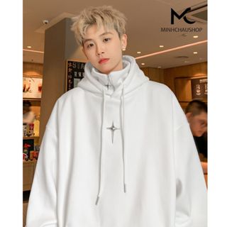 Áo hoodie nam nữ SANMINHCHAU áo hoodie cổ cao dáng rộng phối khóa kéo thời trang kiểu Ninja, áo nỉ hoodie khóa zip AN656